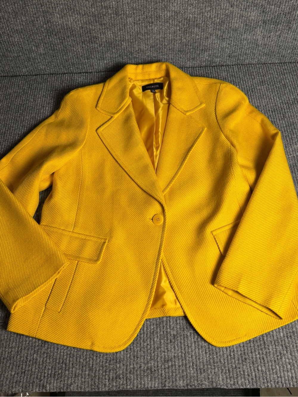 Talbots Marigold Yellow Textured One-Button Wool Blend Blazer Sportcoat 14 EUC